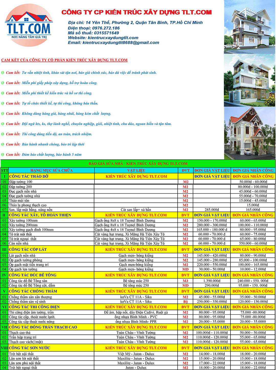 Đơn gi&aacute; sửa chữa nh&agrave; cấp 4 trọn g&oacute;i