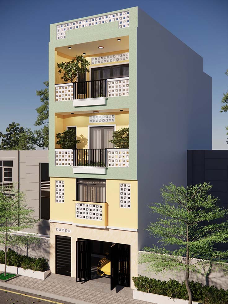 Nh&agrave; 1 trệt 1 lửng 2 lầu