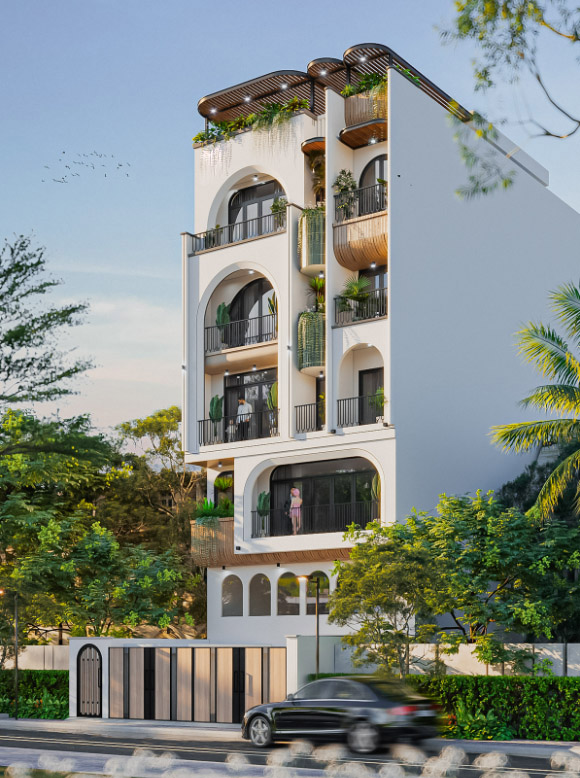 Nhà 1 trệt 1 lửng 3 lầu