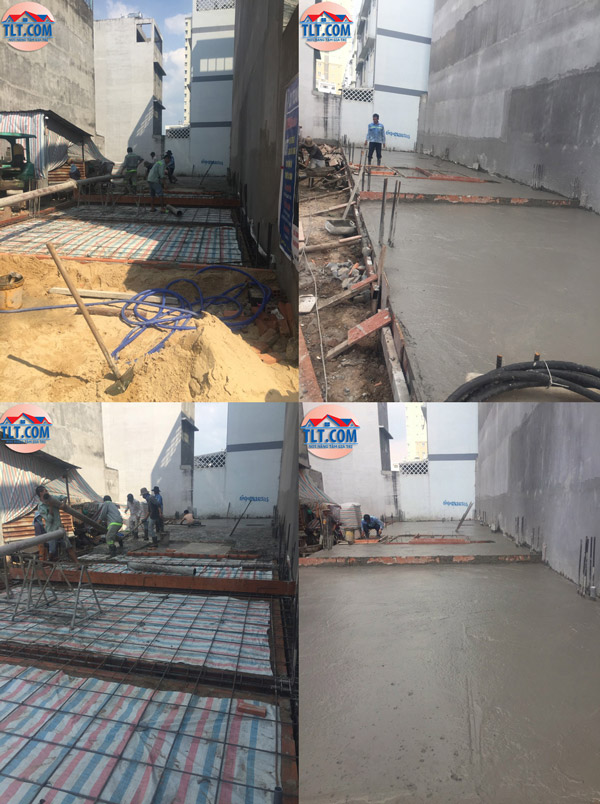 Giai đoạn đan sắt đổ bê tông nền cho nhà anh Tiến tại Quận 12