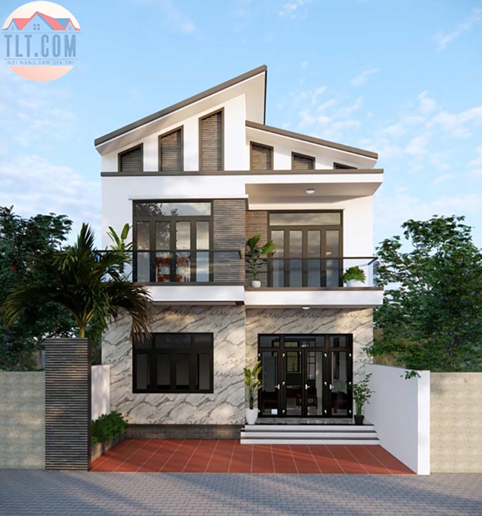 Mẫu nh&agrave; 2 tầng m&aacute;i lệch 