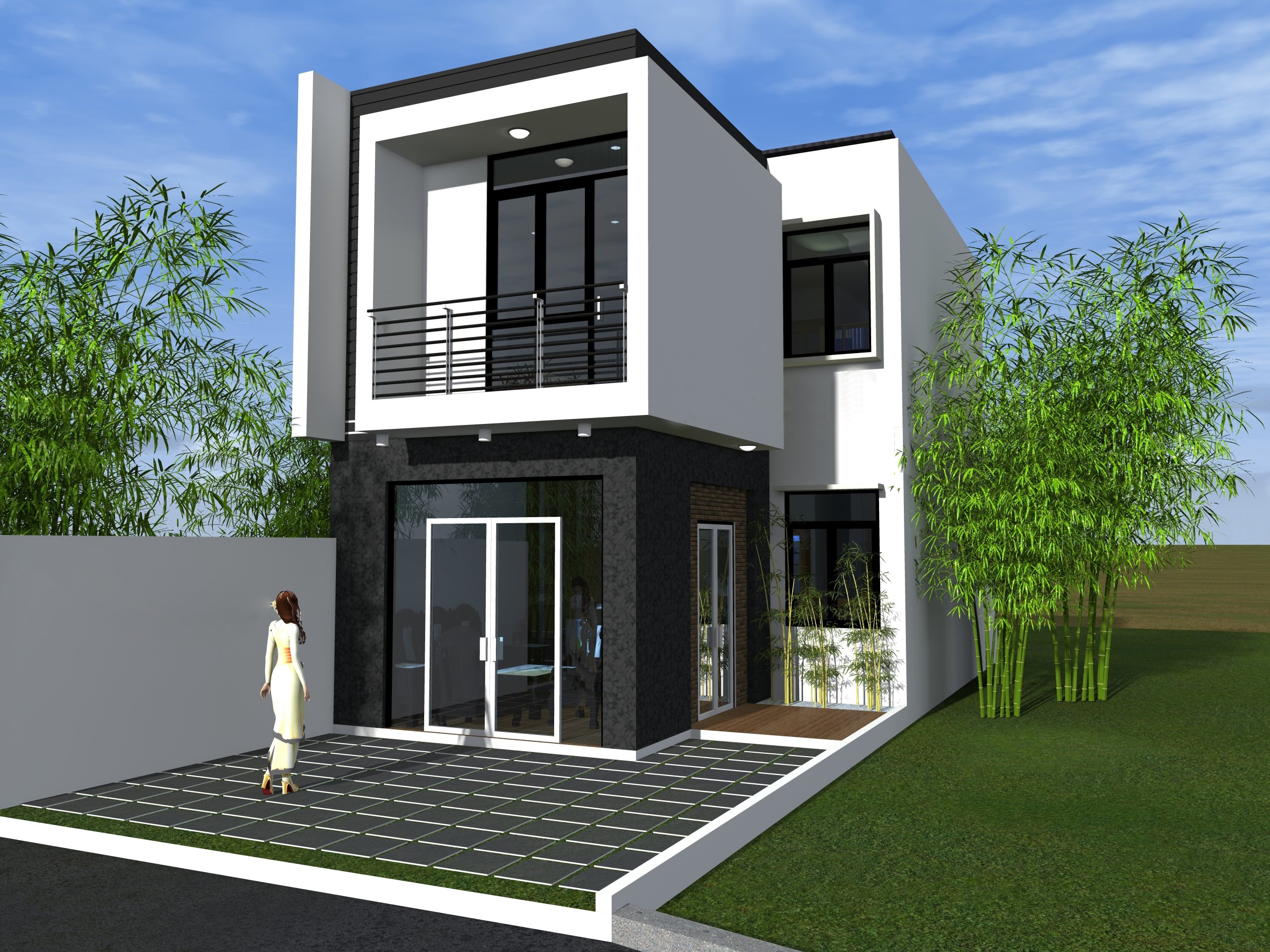 mẫu nh&agrave; 1 trệt 1 lầu tối giản