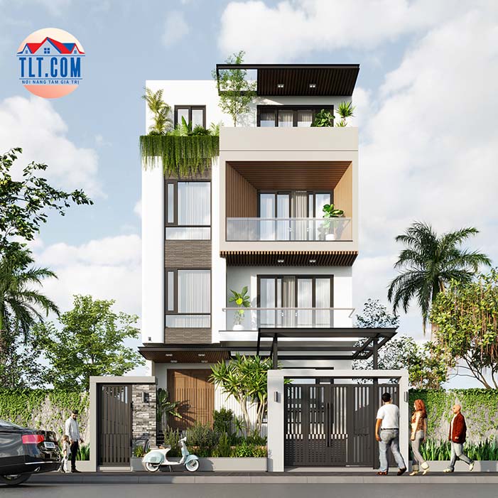 Mẫu nh&agrave; phố 1 trệt 3 lầu hiện đại mặt tiền 5m