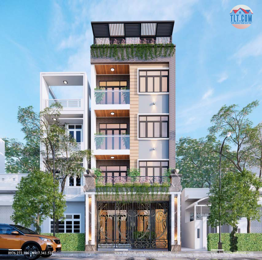 Mẫu nh&agrave; ống 5 tầng hiện đại
