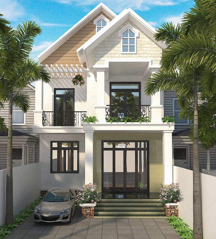 Mặt dựng nhà 1 tr&ecirc;̣t 1 l&acirc;̀u mái Thái