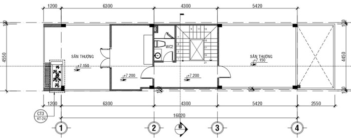Mặt bằng nhà 1 ti&ecirc;̀n 1 l&acirc;̀u 1 tum hi&ecirc;̣n đại