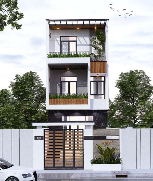 Kiến tr&uacute;c thiết kế hiện đại nh&agrave; phố 3 tầng