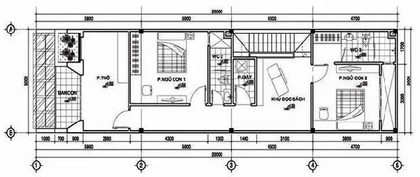 Bố tr&iacute; mặt bằng lầu 2 nh&agrave; 1 trệt 1 lầu mặt tiền 5m đẹp